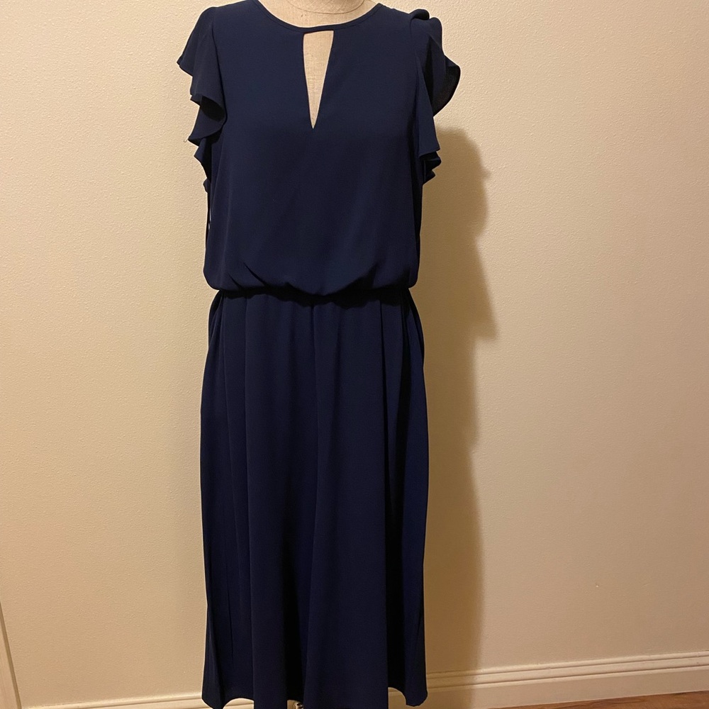 Navy Keyhole Flutter Sleeve Midi Jumper
